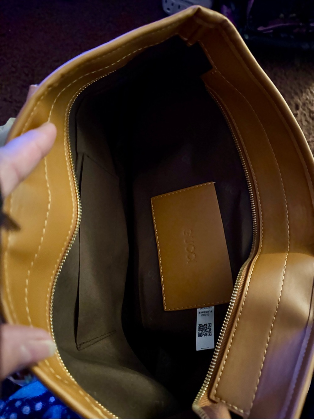 Brown Canvas Tote with Green and Red Web Stripe and Gold Hardware - Picture 7 of 10